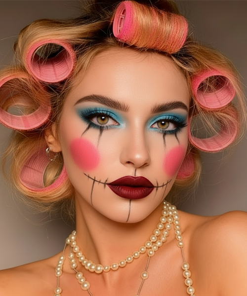 fille avec du maquillage de poupée en porcelaine