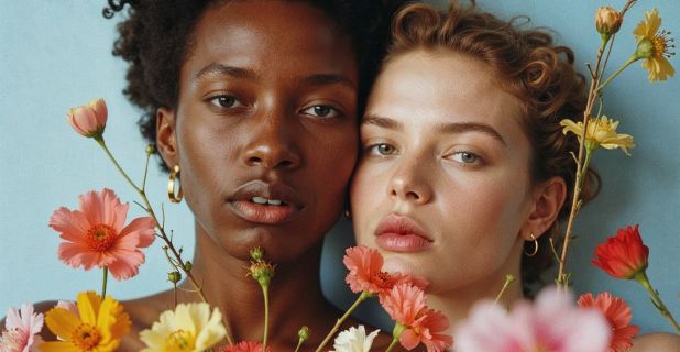 Foto com texto em tom rosado de primavera