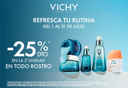Vichy — 25% dto en la 2ª unidad en toda la gama facial, del 1 al 31 de julio