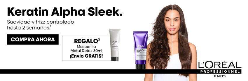 L'Oréal Professionnel Keratin Alpha Sleek: suavidad y frizz controlado hasta 2 semanas — mascarilla Metal Detox 30ml de regalo
